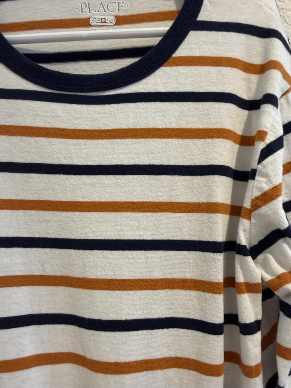 The Children's Place White Long-Sleeve Tee with Navy & Brown Stripes